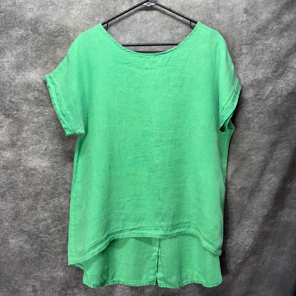 Terzo Millennio 100% Linen Hi-Lo Tunic Top Womens L Kelly Green Italy Minimalist